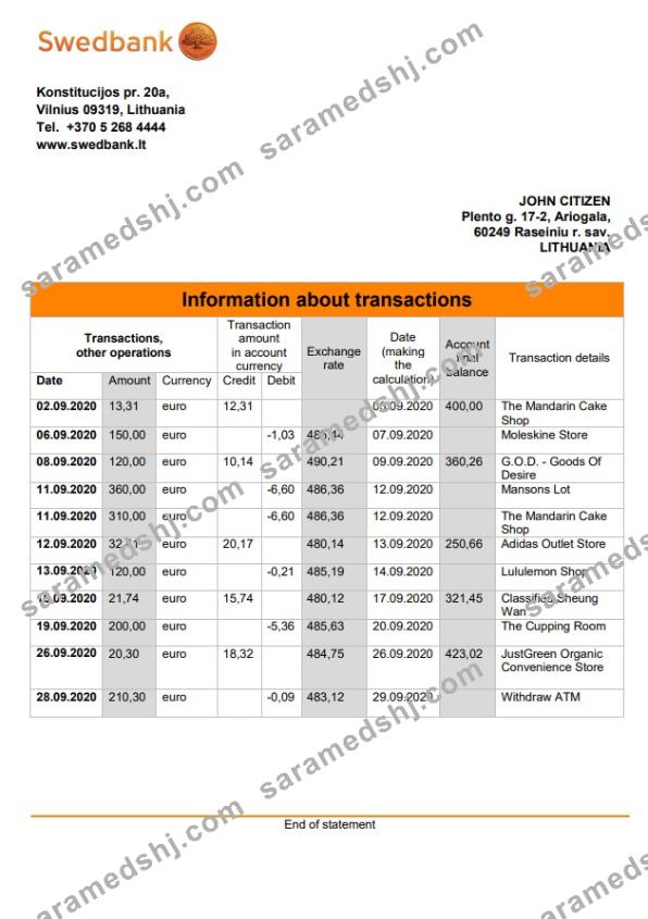 Lithuania Swedbank statement